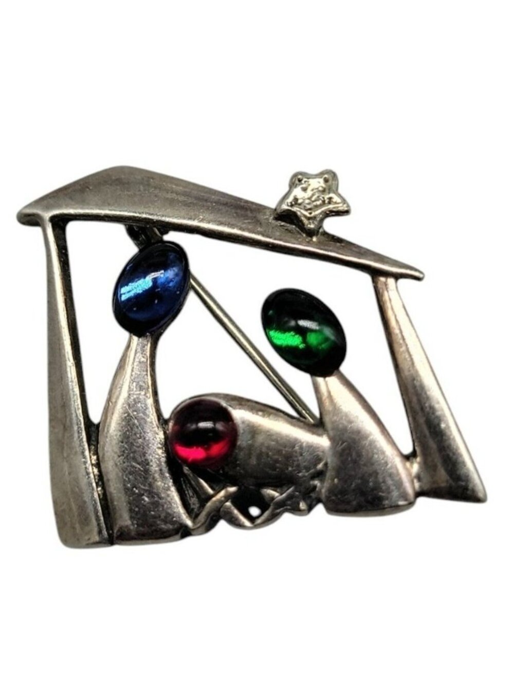 Silpada Christmas Brooch Sterling Silver Nativity Red Green Blue Cabachons 925 - Picture 4 of 9